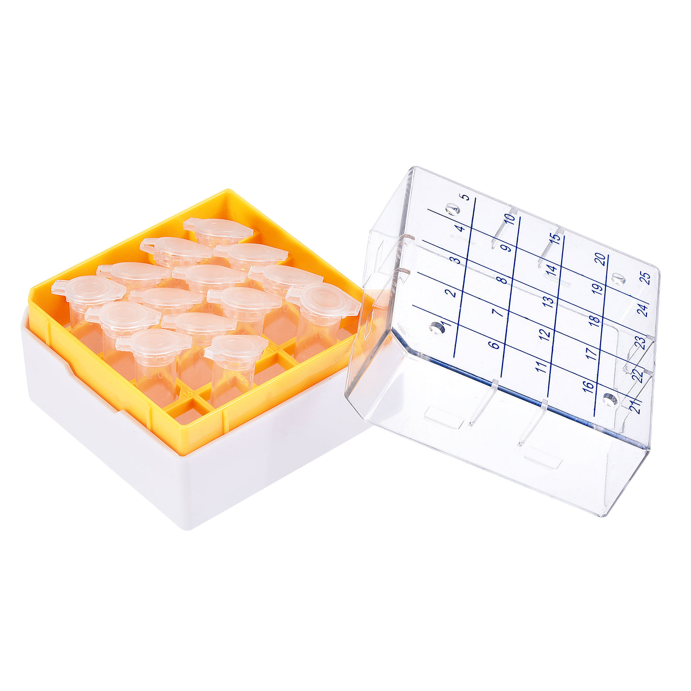 uxcell Uxcell Freezer Tube Box 25 Places Polypropylene Holder Rack for 1.8/2ml Microcentrifuge Tubes, Yellow