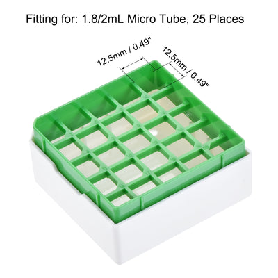 Harfington Uxcell Freezer Tube Box 25 Places Polypropylene Holder Rack for 1.8/2ml Microcentrifuge Tubes, Green 4Pcs