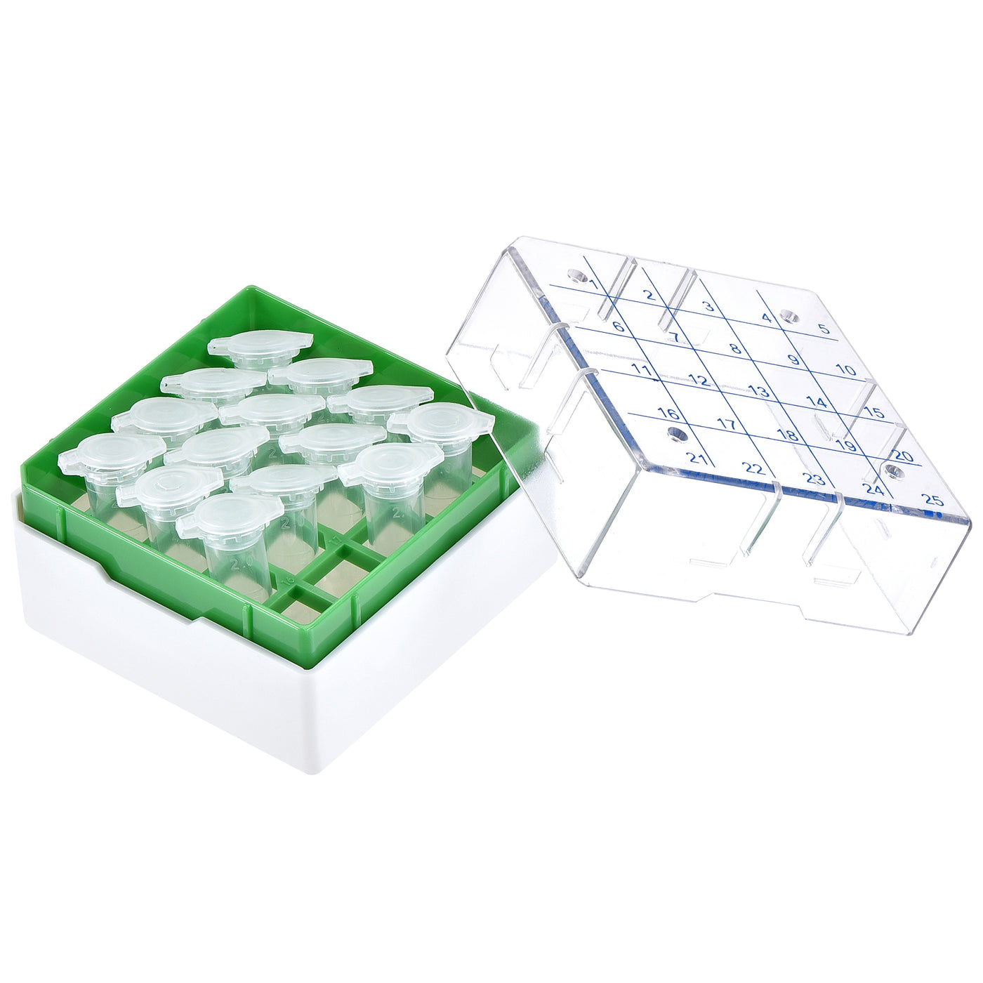 uxcell Uxcell Freezer Tube Box 25 Places Polypropylene Holder Rack for 1.8/2ml Microcentrifuge Tubes, Green