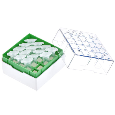 Harfington Uxcell Freezer Tube Box 25 Places Polypropylene Holder Rack for 1.8/2ml Microcentrifuge Tubes, Green
