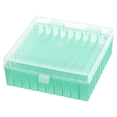 Harfington Uxcell Freezer Tube Box 100 Places Polypropylene Plastic Lockable Holder Rack for 1.5/1.8/2ml Microcentrifuge Tubes, Green