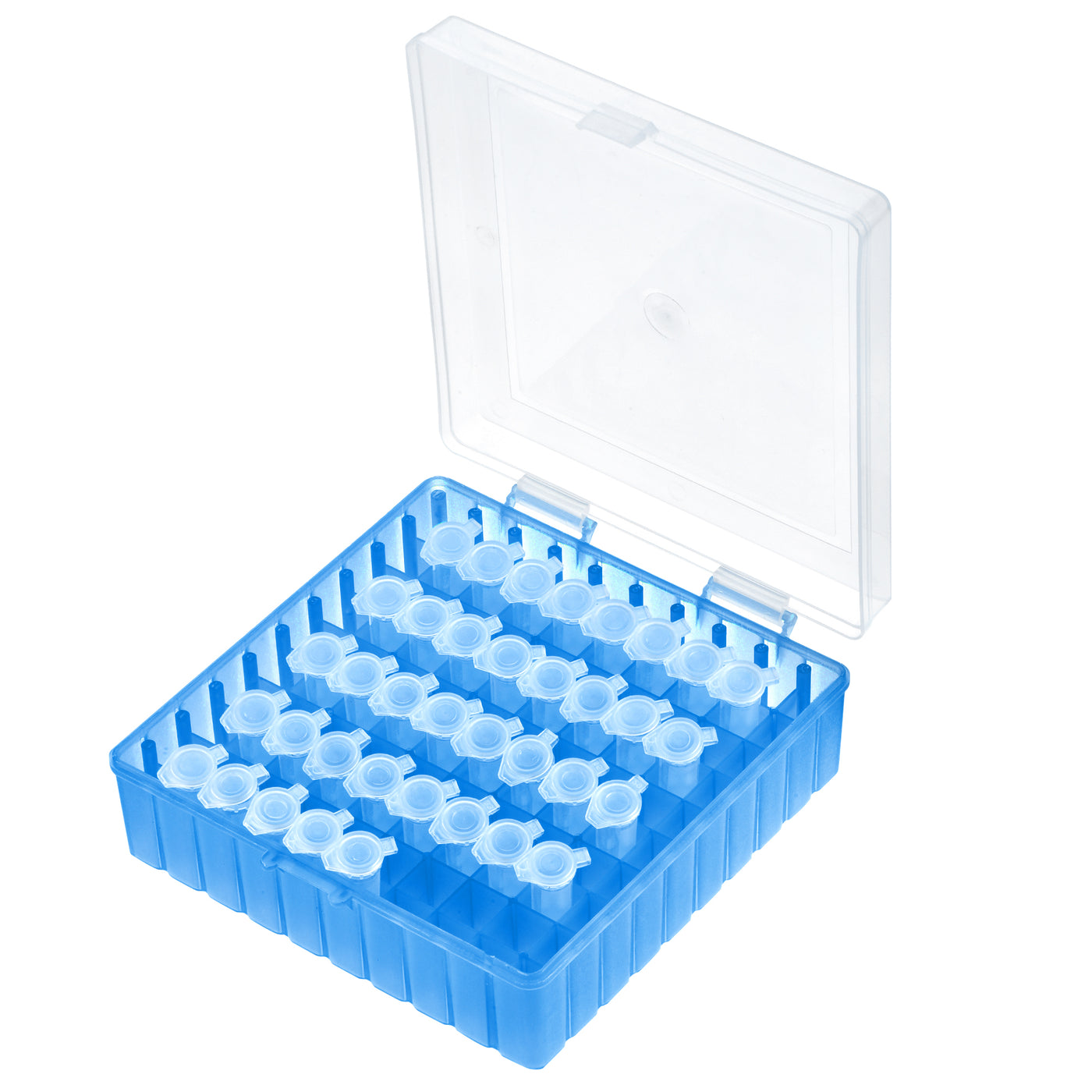 uxcell Uxcell Freezer Tube Box 100 Places Polypropylene Plastic Lockable Holder Rack for 1.5/1.8/2ml Microcentrifuge Tubes, Blue