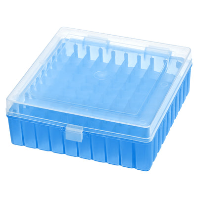 Harfington Uxcell Freezer Tube Box 100 Places Polypropylene Plastic Lockable Holder Rack for 1.5/1.8/2ml Microcentrifuge Tubes, Blue