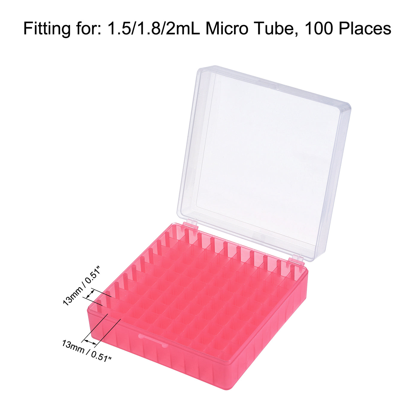 uxcell Uxcell Freezer Tube Box 100 Places Polypropylene Plastic Lockable Holder Rack for 1.5/1.8/2ml Microcentrifuge Tubes, Red