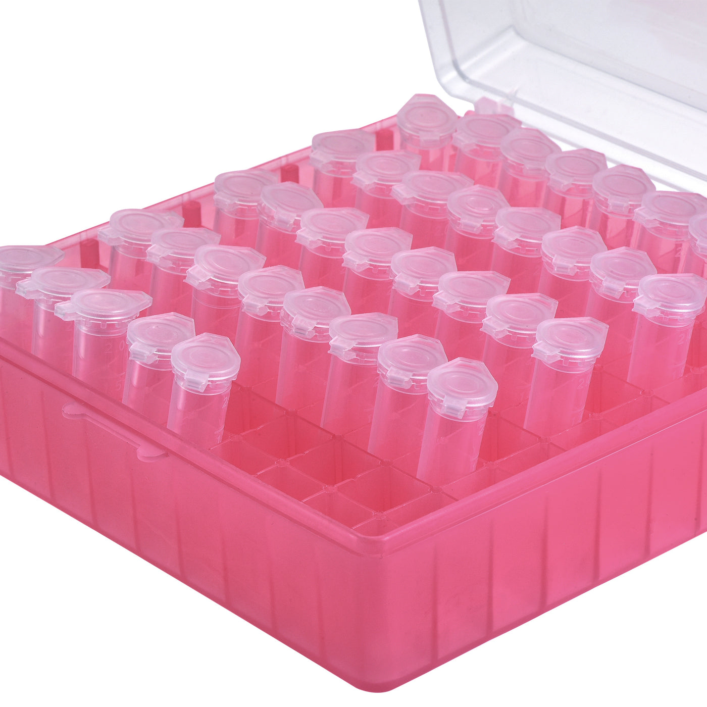uxcell Uxcell Freezer Tube Box 100 Places Polypropylene Plastic Lockable Holder Rack for 1.5/1.8/2ml Microcentrifuge Tubes, Red