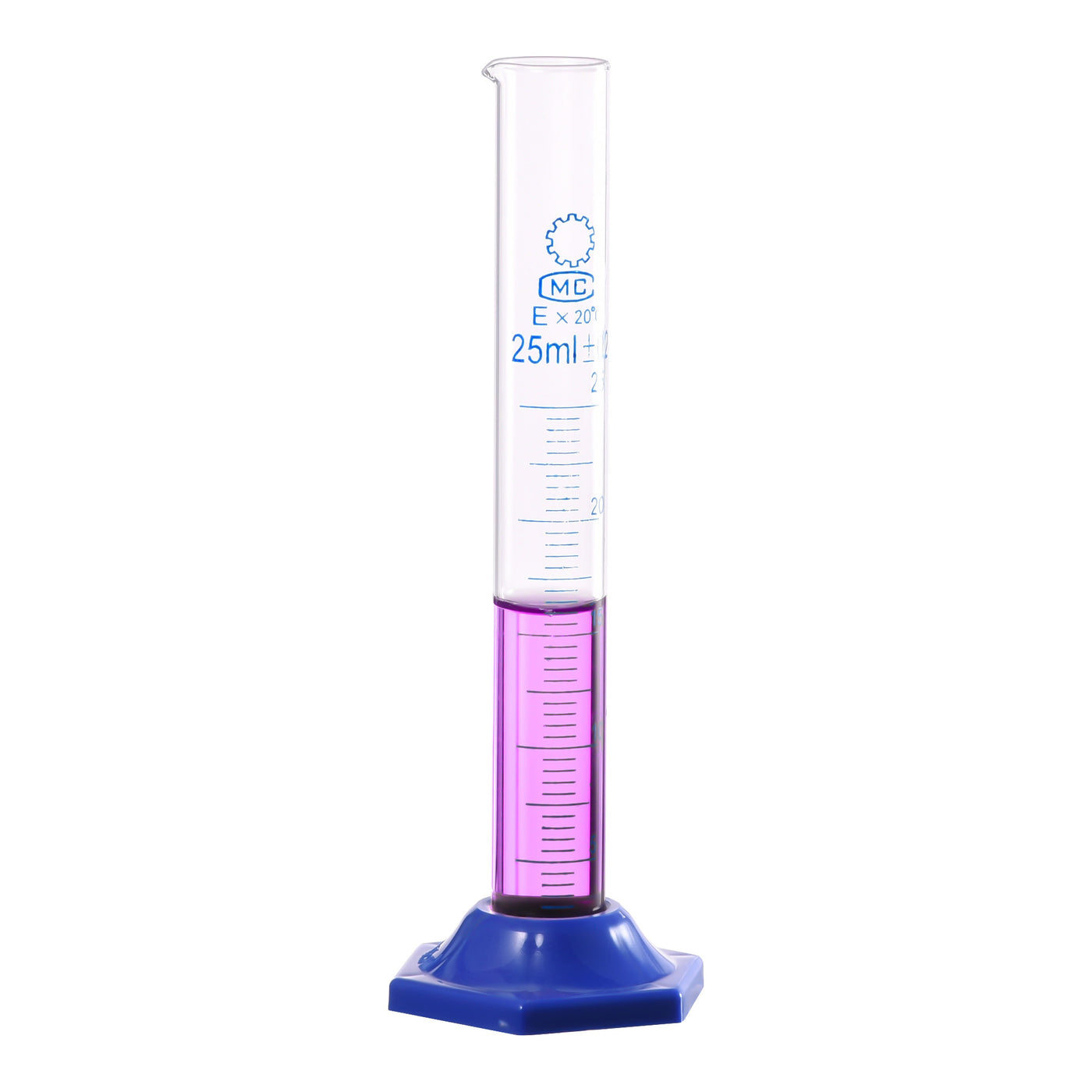 uxcell Uxcell Borosilicate Glass Graduated Cylinder, 25ml Measuring Cylinder, Blue Hex Base