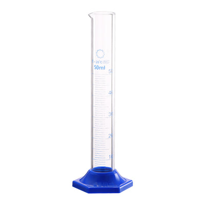 Harfington Uxcell Borosilicate Glass Graduated Cylinder, 50ml Measuring Cylinder, Blue Hex Base