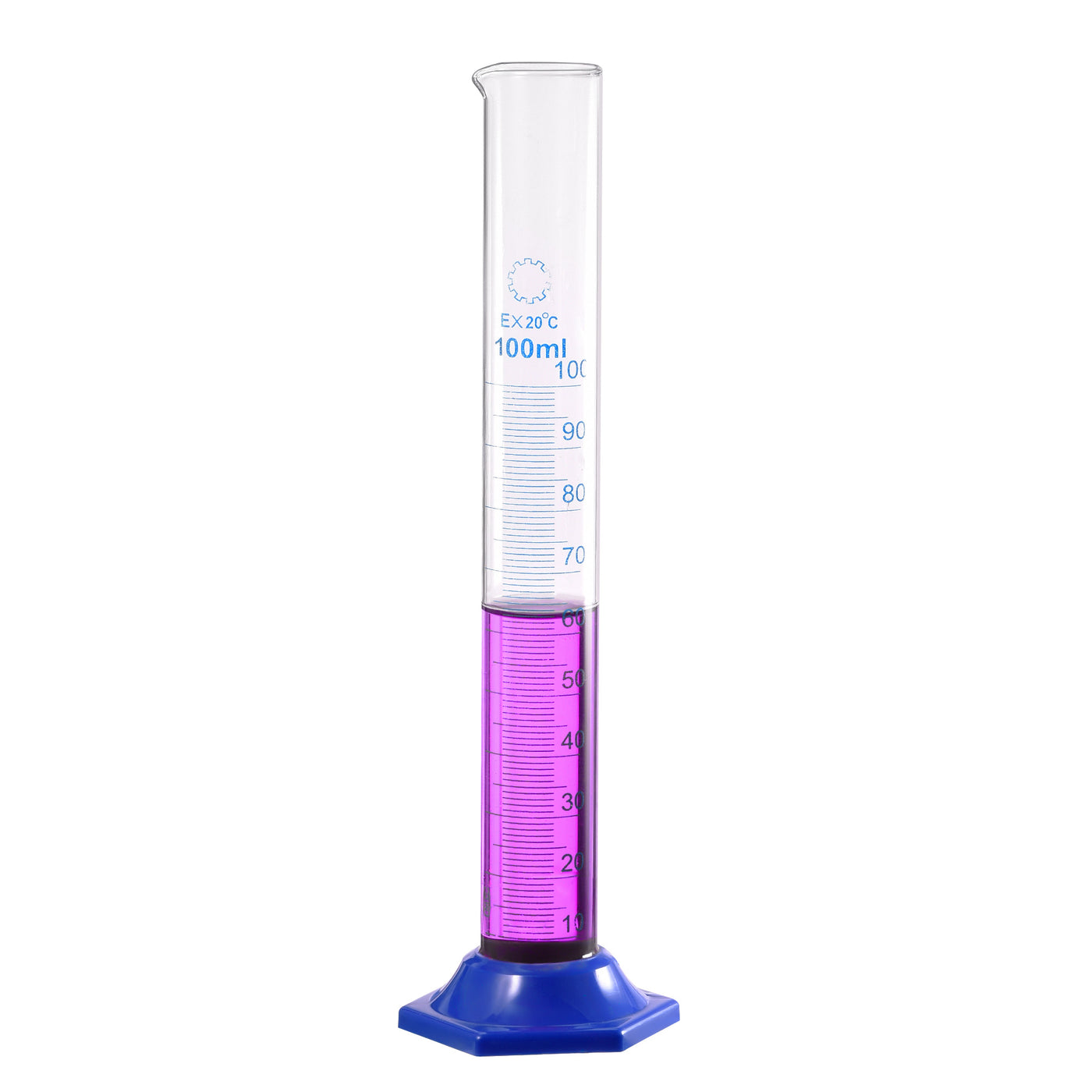 uxcell Uxcell Borosilicate Glass Graduated Cylinder, 100ml Measuring Cylinder, Blue Hex Base