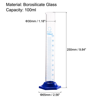 Harfington Uxcell Borosilicate Glass Graduated Cylinder, 100ml Measuring Cylinder, Hex Base 2Pcs