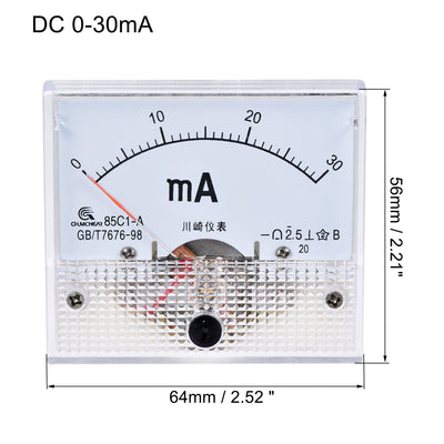 Harfington Uxcell Analog Current Panel Meter, DC 0-30mA Class 2.5 Ammeter Ampere Tester Gauge for Circuit Testing, White