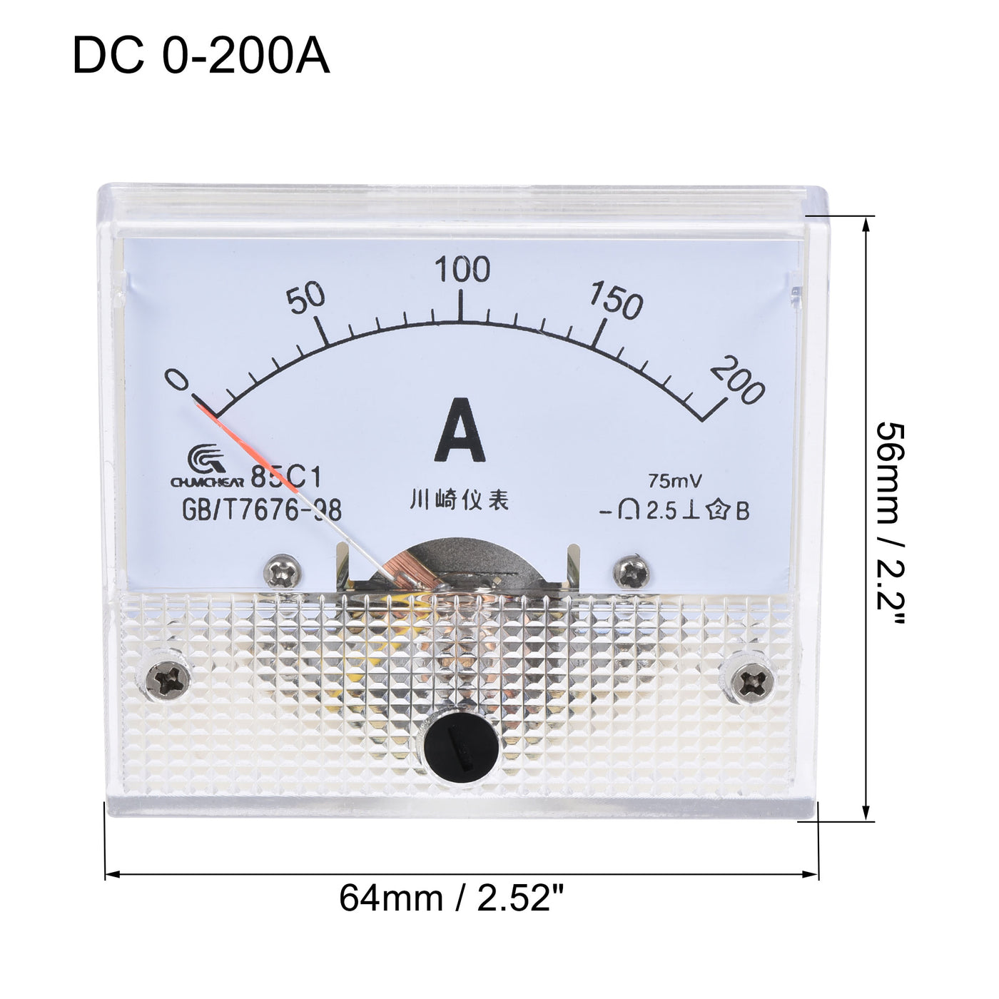 uxcell Uxcell Analog Current Panel Meter DC 0-200A 85C1 with 75mV Shunt for Circuit Testing Ampere Tester Gauge, 1 Set
