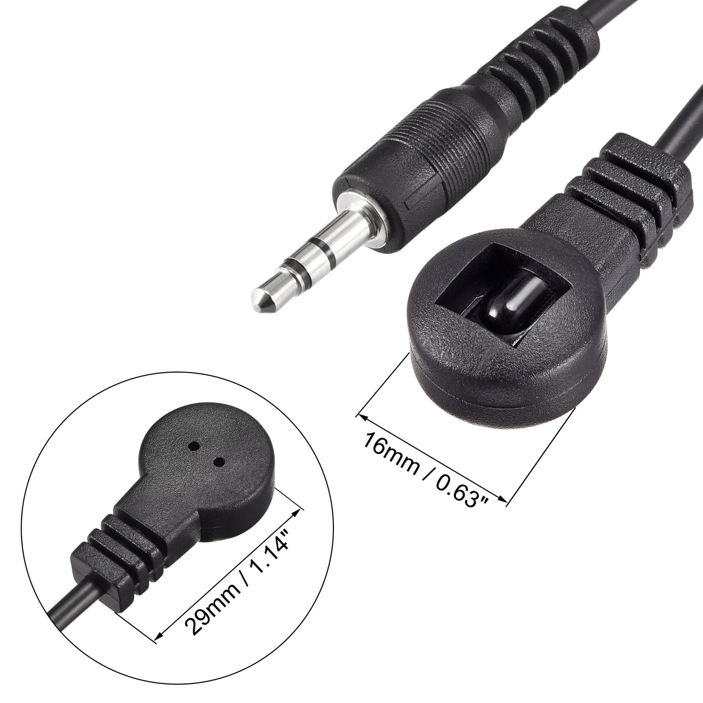uxcell Uxcell IR Infrared Receiver Extender Cable 3.5mm Jack 9.8FT Long 26FT Receiving Distance Black Flat Head