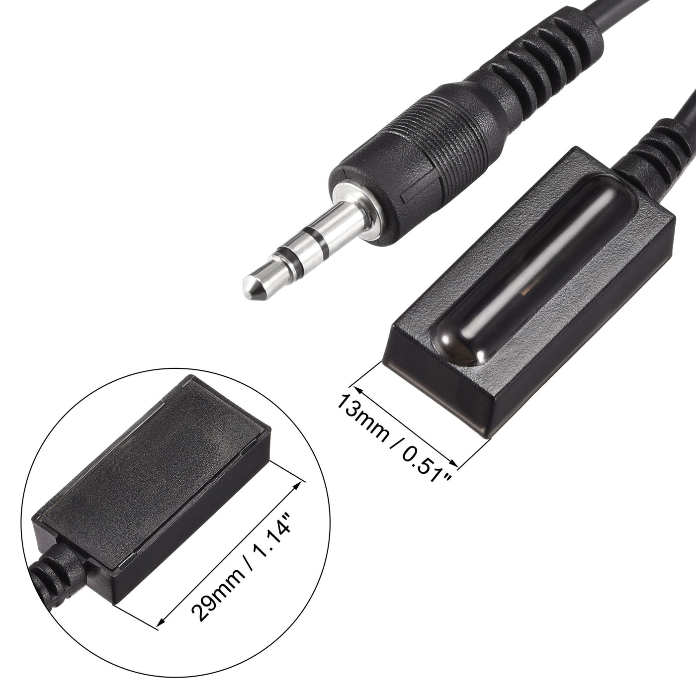 uxcell Uxcell IR Infrared Receiver Extender Cable 3.5mm Jack 4.9FT Long 26FT Receiving Distance Black Square Head