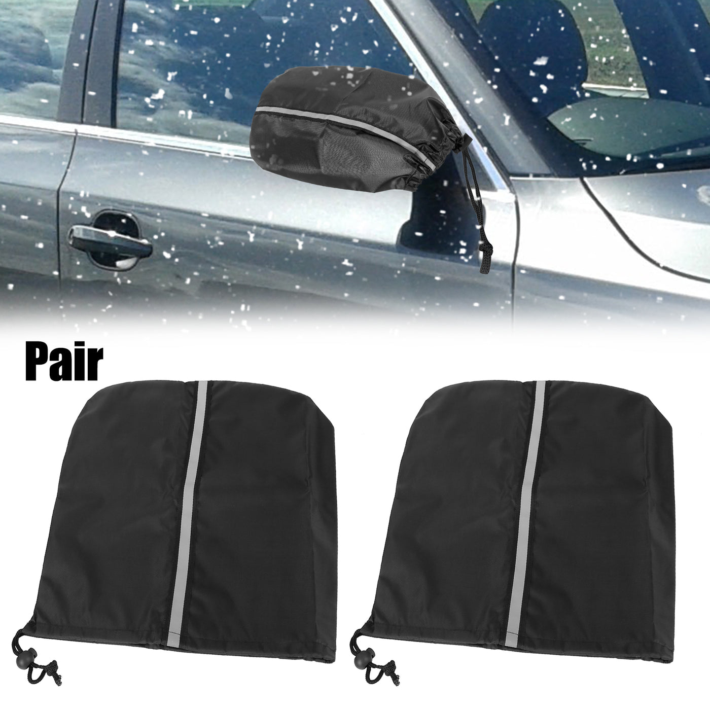 X AUTOHAUX Pair Black Rear Side View Mirror Cover Bag with Reflective Strip for Car Vehicle