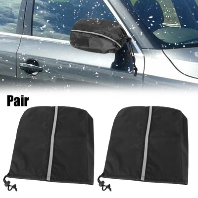 Harfington Pair Black Rear Side View Mirror Cover Bag with Reflective Strip for Car Vehicle