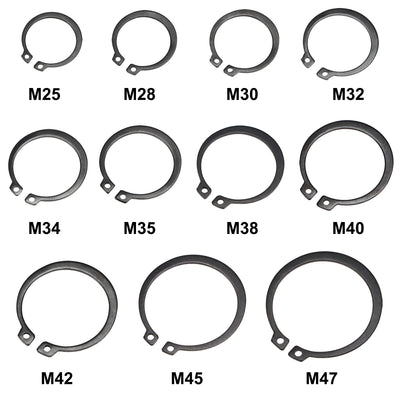 Harfington Uxcell E-Clip Circlip - 88Pcs 11-Size External Retaining Shaft Snap Ring Washer Carbon Steel Assortment Set Black - Size: 25mm to 47mm