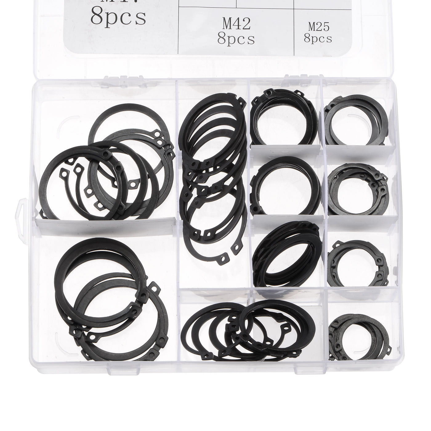 uxcell Uxcell E-Clip Circlip - 88Pcs 11-Size External Retaining Shaft Snap Ring Washer Carbon Steel Assortment Set Black - Size: 25mm to 47mm