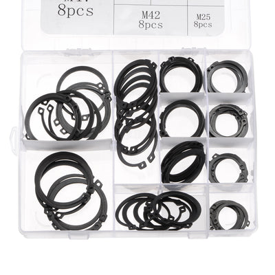 Harfington Uxcell E-Clip Circlip - 88Pcs 11-Size External Retaining Shaft Snap Ring Washer Carbon Steel Assortment Set Black - Size: 25mm to 47mm