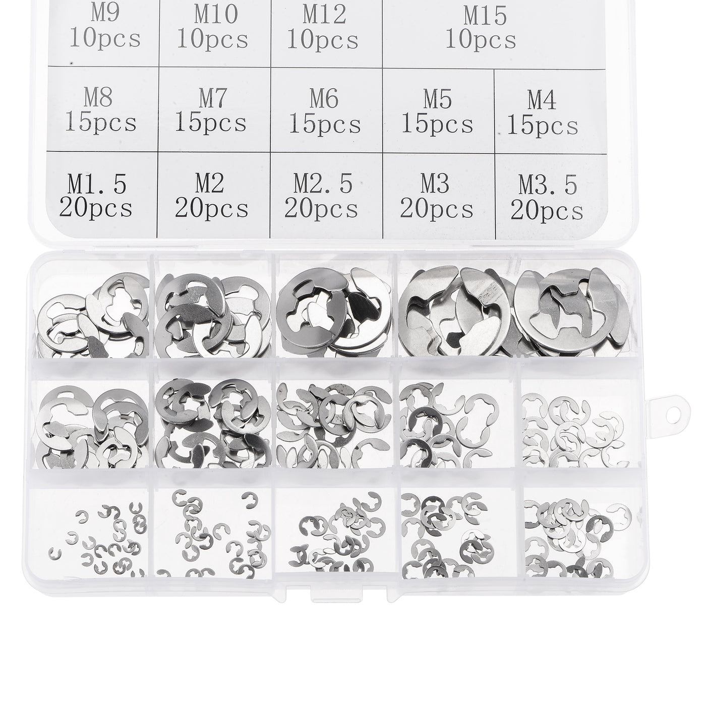uxcell Uxcell 215Pcs 14-Size External Retaining Ring 304 Stainless Steel Assortment Set Silver