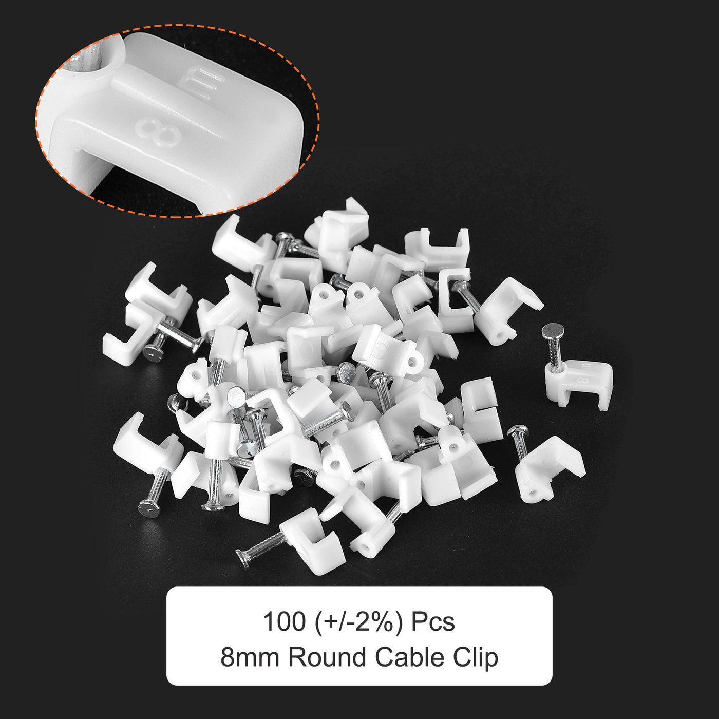 uxcell Uxcell Strengthened Flat Cable Clips with Single Steel Nail 8mm White 100pcs