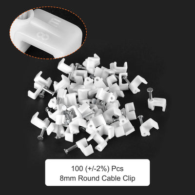 Harfington Uxcell Strengthened Flat Cable Clips with Single Steel Nail 8mm White 100pcs