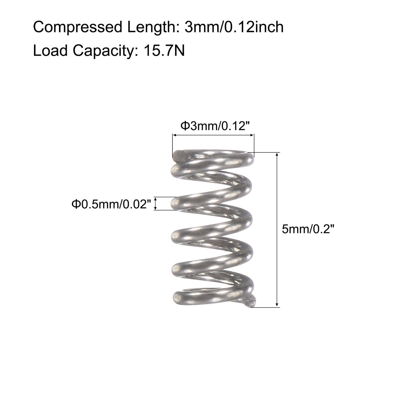 uxcell Uxcell 3mmx0.5mmx5mm 304 Stainless Steel Compression Spring 15.7N Load Capacity 10pcs