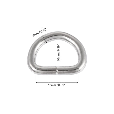Harfington Uxcell Metal D Ring 0.51"(13mm) D-Rings Buckle for Hardware Bags Belts Craft DIY Accessories Silver Tone 50pcs