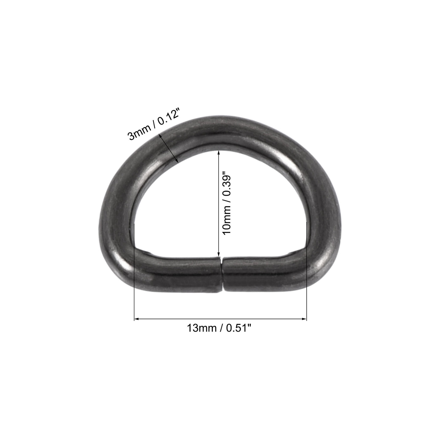 uxcell Uxcell Metal D Ring 0.51"(13mm) D-Rings Buckle for Hardware Bags Belts Craft DIY Accessories Black 100pcs
