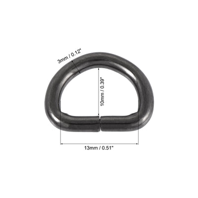 Harfington Uxcell Metal D Ring 0.51"(13mm) D-Rings Buckle for Hardware Bags Belts Craft DIY Accessories Black 100pcs