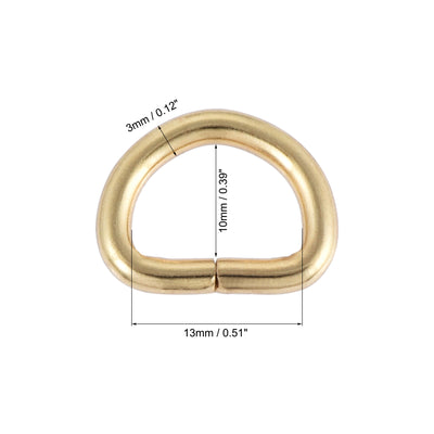 Harfington Uxcell Metal D Ring 0.51"(13mm) D-Rings Buckle for Hardware Bags Belts Craft DIY Accessories Gold Tone 50pcs