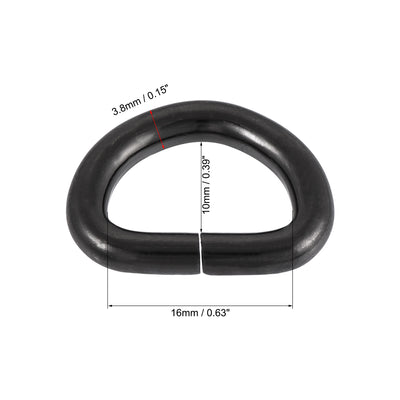 Harfington Uxcell Metal D Ring 0.63"(16mm) D-Rings Buckle for Hardware Bags Belts Craft DIY Accessories Black 50pcs