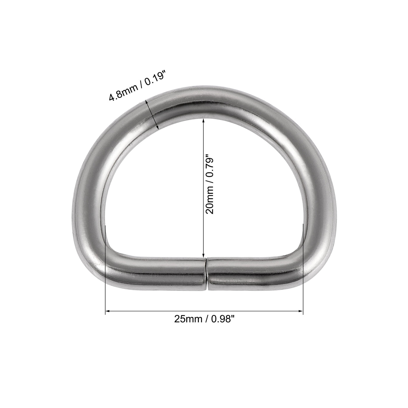 uxcell Uxcell Metal D Ring 0.98"(25mm) D-Rings Buckle for Hardware Bags Belts Craft DIY Accessories Silver Tone 20pcs