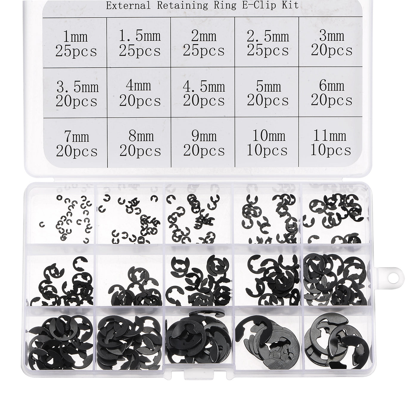 uxcell Uxcell E-Clip Circlip 300Pcs 15-Size External Retaining Shaft Ring Carbon Steel