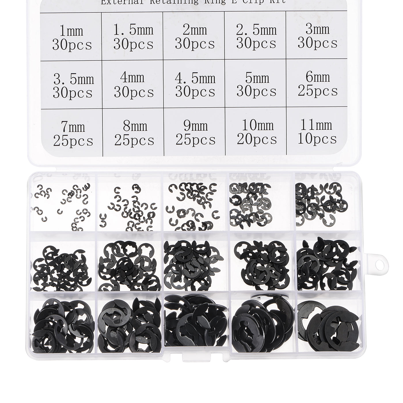 uxcell Uxcell E-Clip Circlip 400Pcs 15-Size External Retaining Shaft Ring Carbon Steel Set