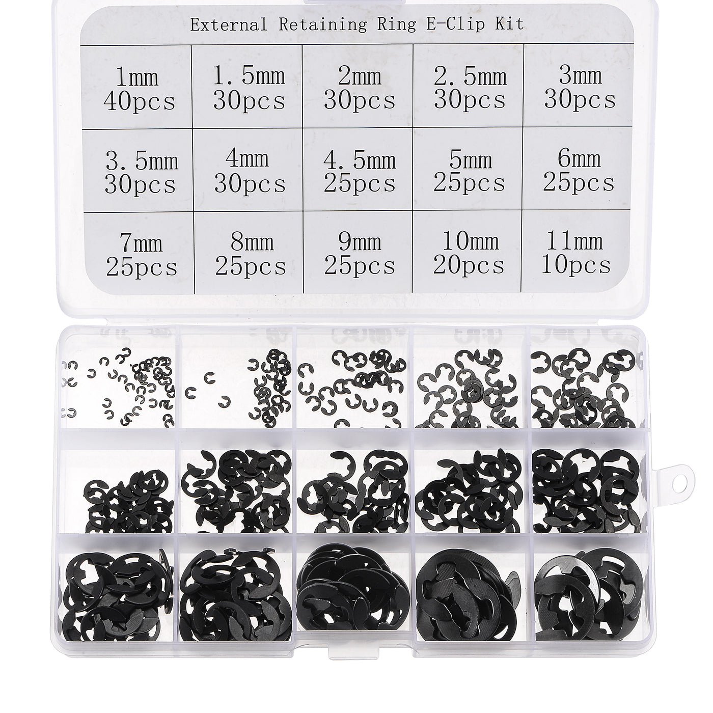 uxcell Uxcell E-Clip Circlip 400Pcs 15-Size External Retaining Shaft Ring Washer Carbon Steel