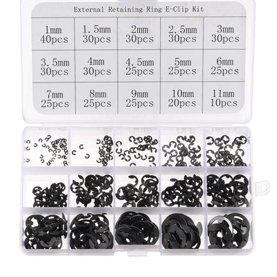 Harfington Uxcell E-Clip Circlip 400Pcs 15-Size External Retaining Shaft Ring Washer Carbon Steel