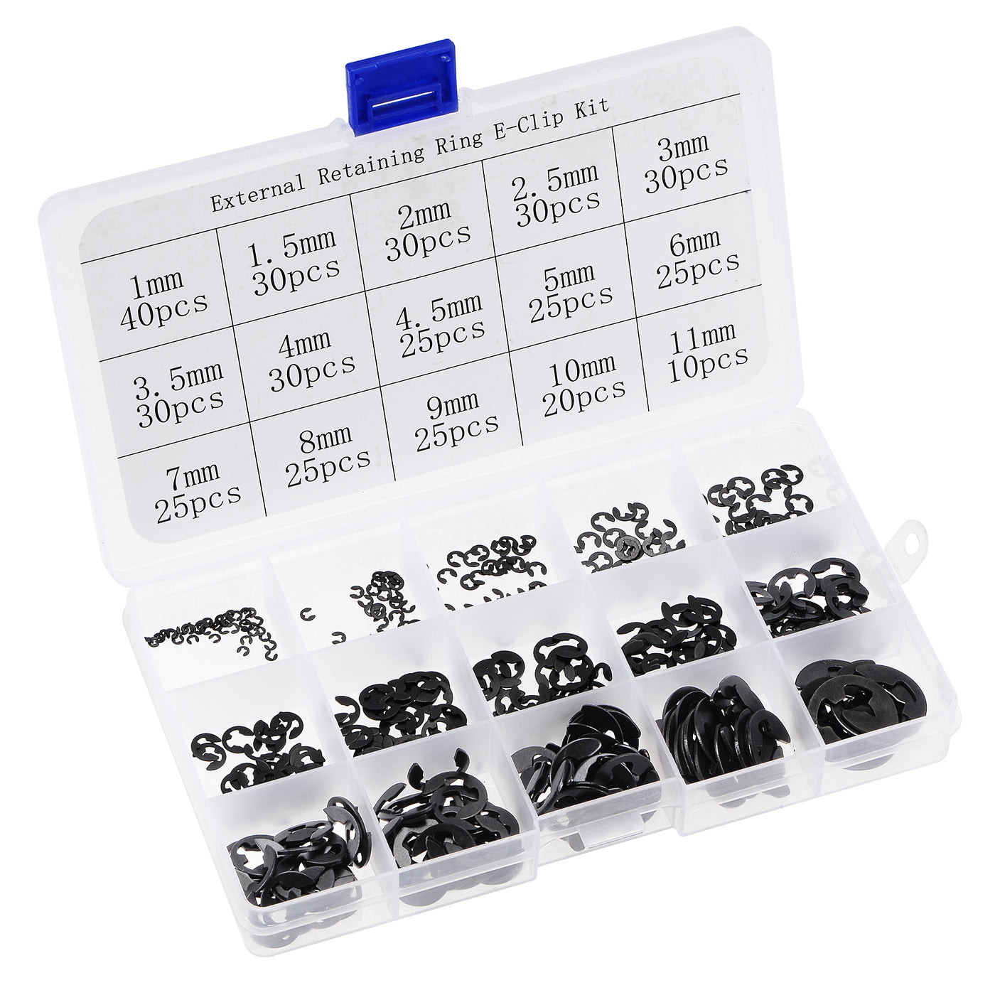 uxcell Uxcell E-Clip Circlip 400Pcs 15-Size External Retaining Shaft Ring Washer Carbon Steel