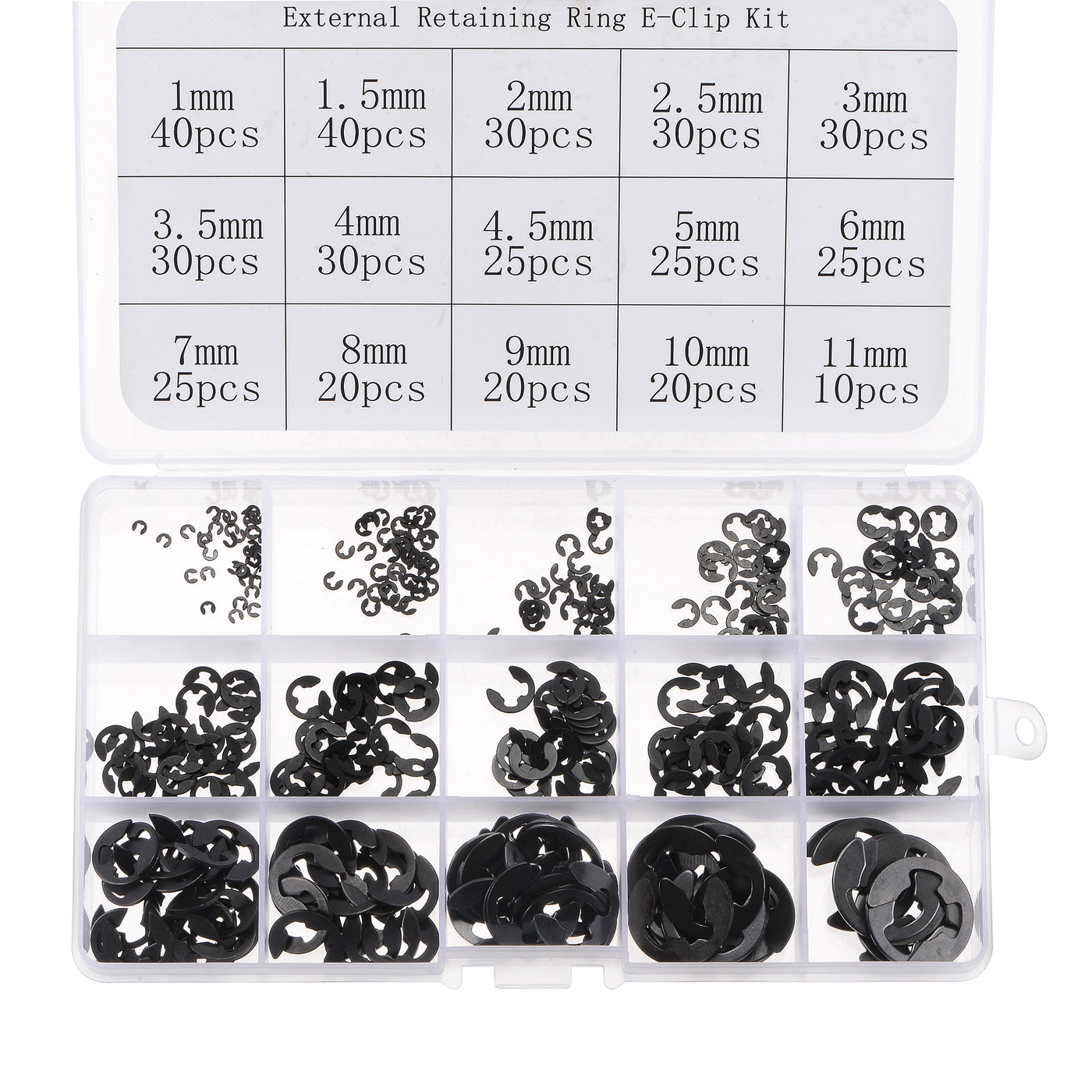 uxcell Uxcell E-Clip Circlip 400Pcs 15-Size External Retaining Shaft Snap Ring Carbon Steel