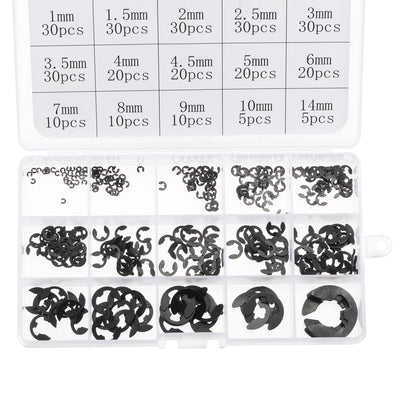 Harfington Uxcell E-Clip 300Pcs 15-Size External Retaining Ring Carbon Steel Set Size: 1mm to 14mm
