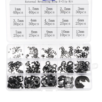 Harfington Uxcell E-Clip 400Pcs 15-Size External Retaining Ring Carbon Steel Set Size: 1mm to 13mm