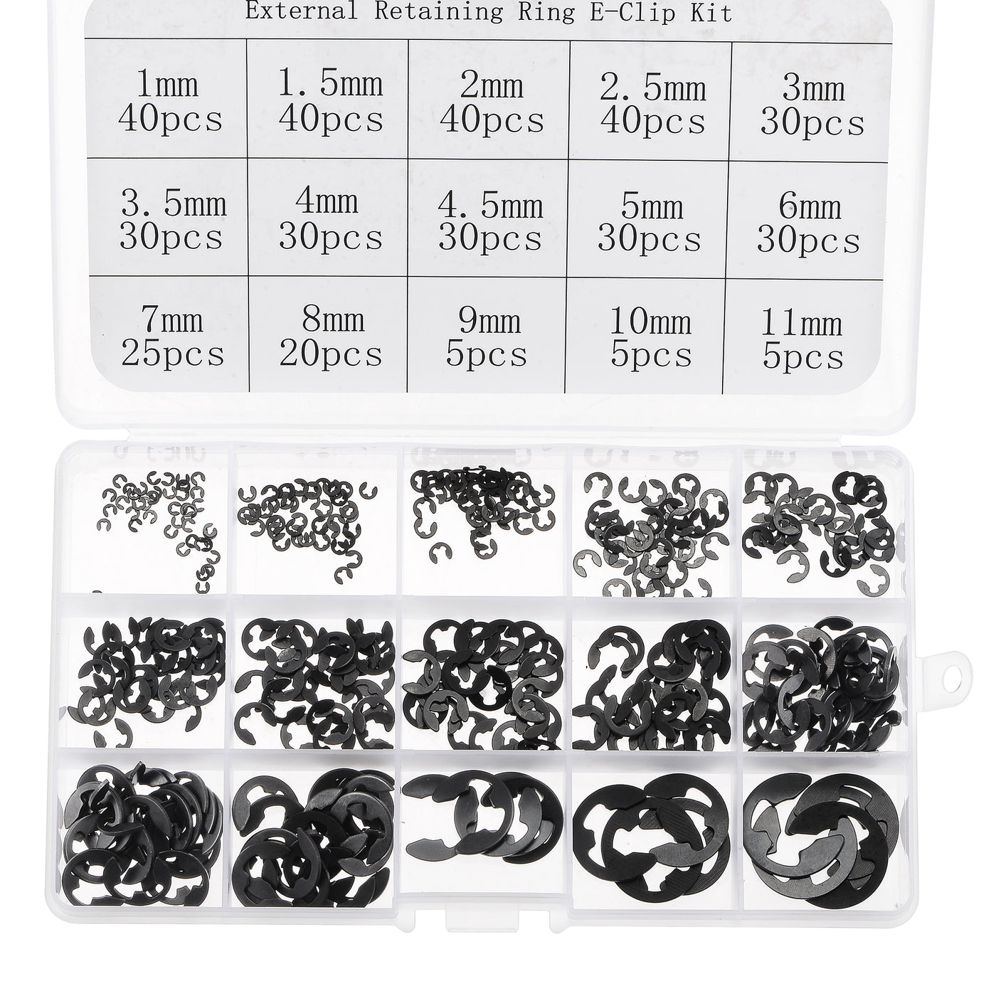 uxcell Uxcell E-Clip 400Pcs 1/1.5/2/2.5/3/3.5/4/ 4.5/5/6/7/8/9/10/11mm External Retaining Ring