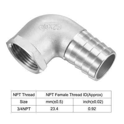 Harfington Uxcell Stainless Steel Hose Barb Fitting Elbow 25mm x 3/4" NPT Female Pipe Connector