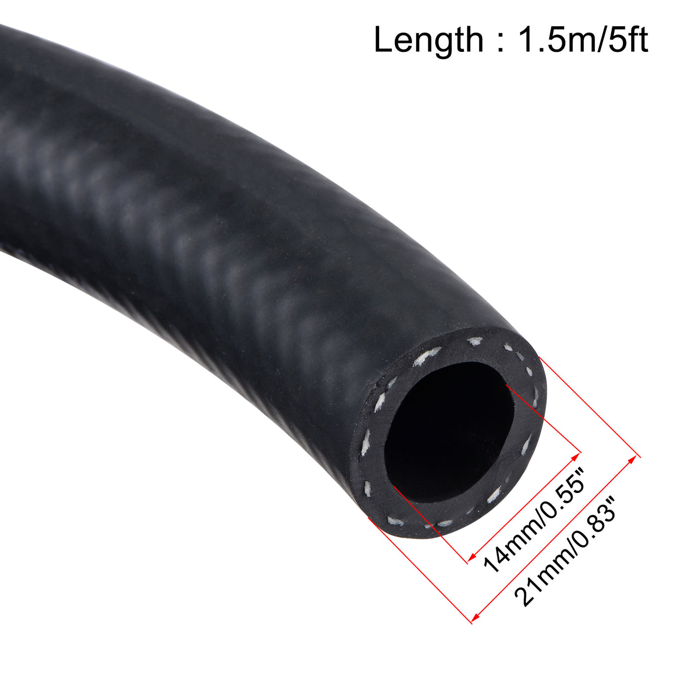 uxcell Uxcell 9/16" ID Fuel Line Hose, 13/16" OD 5ft Oil Tubing Black for Small Engines