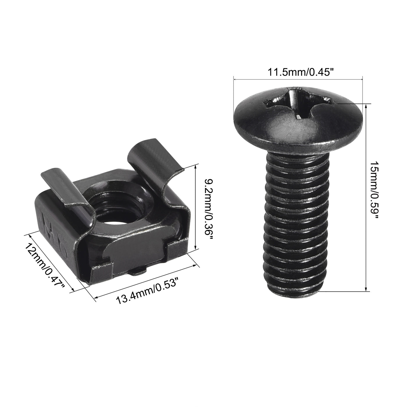 uxcell Uxcell M6 x 12mm Cage Nuts and Screws Carbon Steel for Rack Mount Server Shelve Cabinet Set of 10