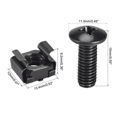 Harfington Uxcell M6 x 12mm Cage Nuts and Screws Carbon Steel for Rack Mount Server Shelve Cabinet Set of 10