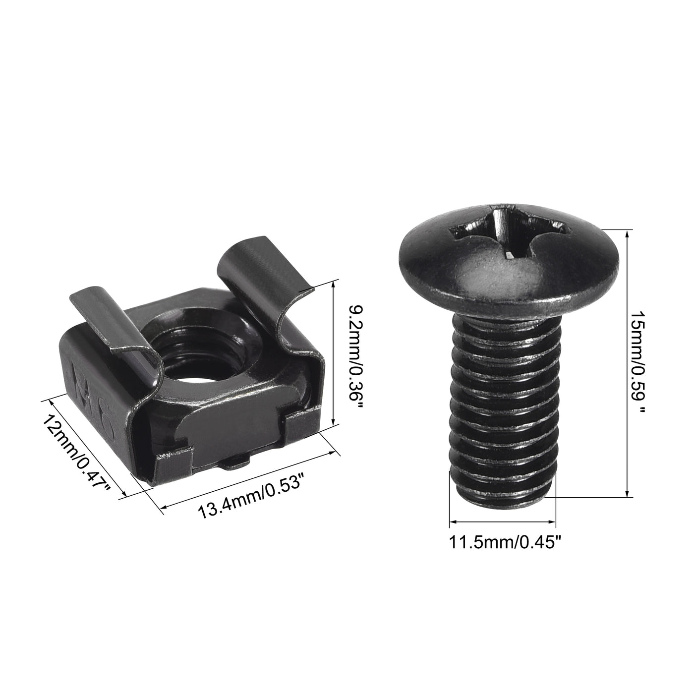 uxcell Uxcell M6 x 16mm Cage Nuts and Screws Carbon Steel for Rack Mount Server Shelve Cabinet Set of 25