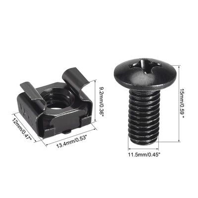 Harfington Uxcell M6 x 16mm Cage Nuts and Screws Carbon Steel for Rack Mount Server Shelve Cabinet Set of 25
