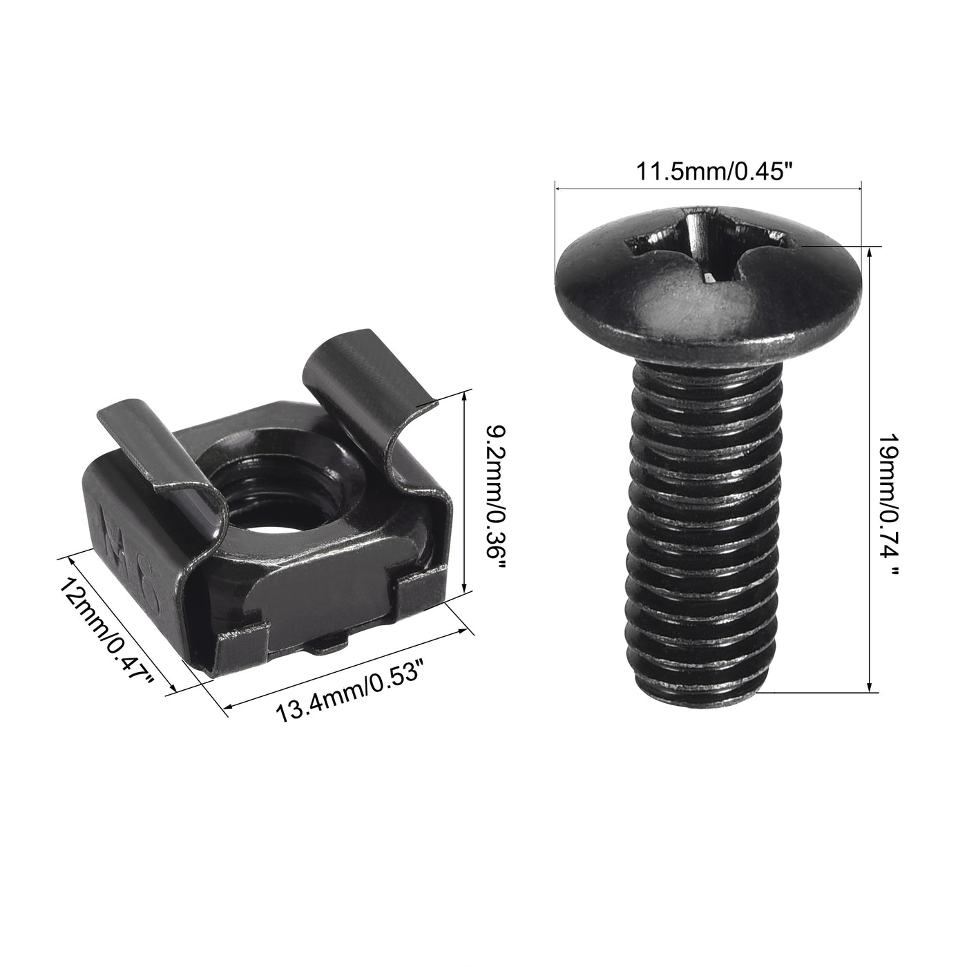 uxcell Uxcell M6 x 16mm Cage Nuts and Screws Carbon Steel for Rack Mount Server Shelve Cabinet Set of 50