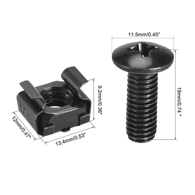 Harfington Uxcell M6 x 16mm Cage Nuts and Screws Carbon Steel for Rack Mount Server Shelve Cabinet Set of 50