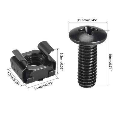 Harfington Uxcell M6 x 19mm Cage Nuts and Screws Carbon Steel for Rack Mount Server Shelve Cabinet Set of 25